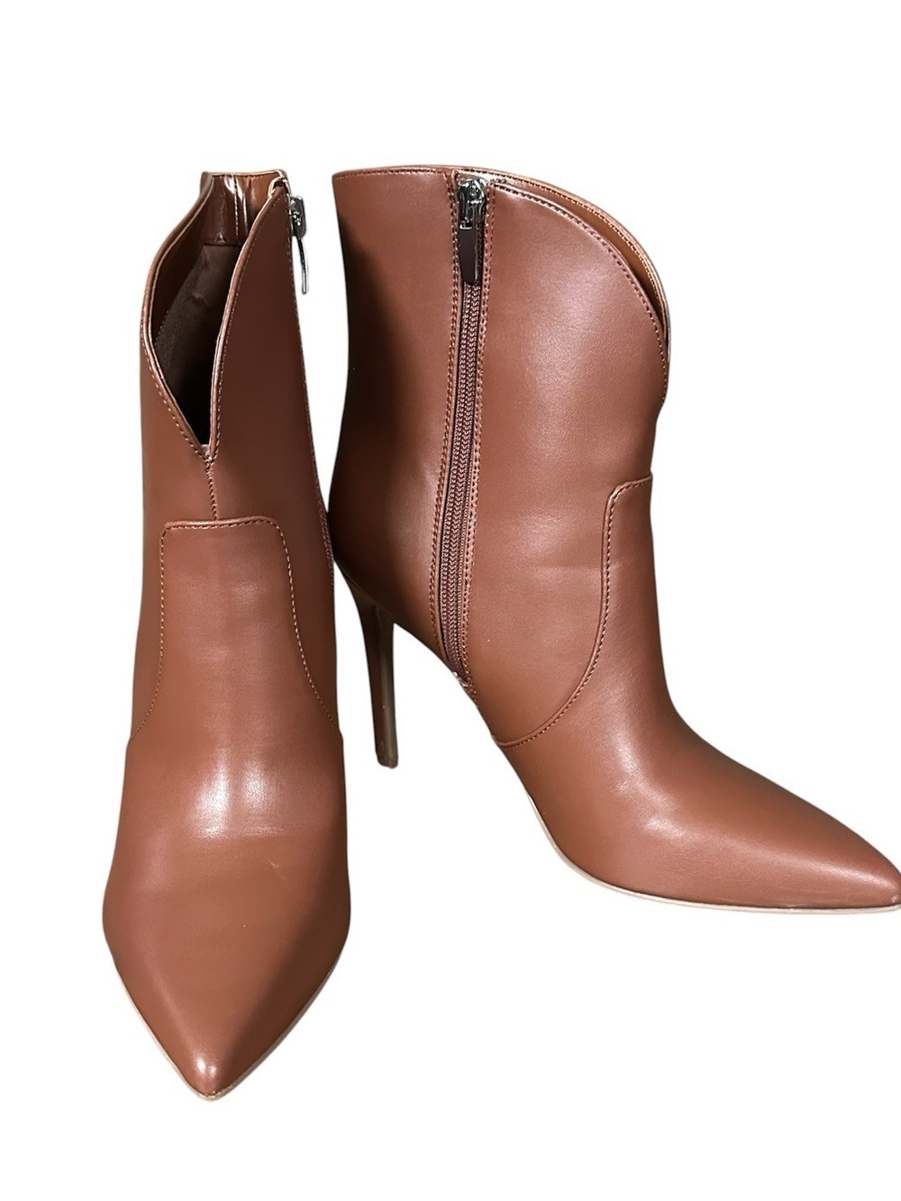 Nine West Pointed Toe Faux Leather Dress Ankle Boots 4" Stiletto Heel Tan 8M